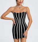 JARDINA White Striped Strapless Mini Bandage Dress