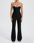 ANJALI Rhinestone Trim Open Back Bandage Jumpsuit