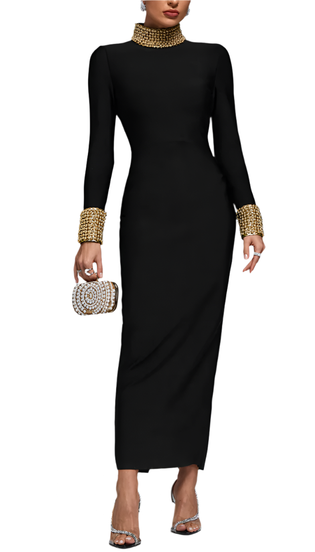 open back bandage dress SHARONEL Beadwork Open Back Bandage Long Dress XS