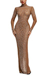 NEXT DAY DELIVERY KASHVI High Neck Crystal Embroidery Bodycon Dress