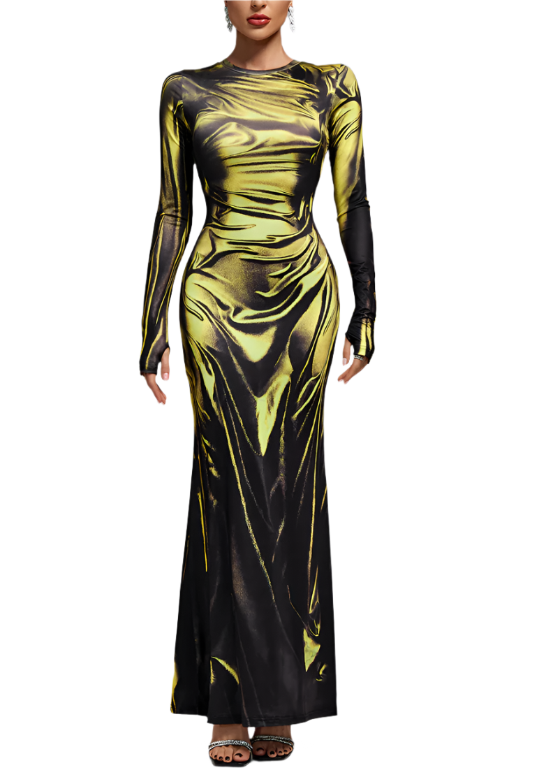 MAHIKA Laser Wetlook Bodycon Maxi Dress