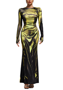 MAHIKA Laser Wetlook Bodycon Maxi Dress