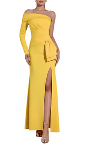 TAARA One Shoulder Yellow Maxi Bodycon Dress