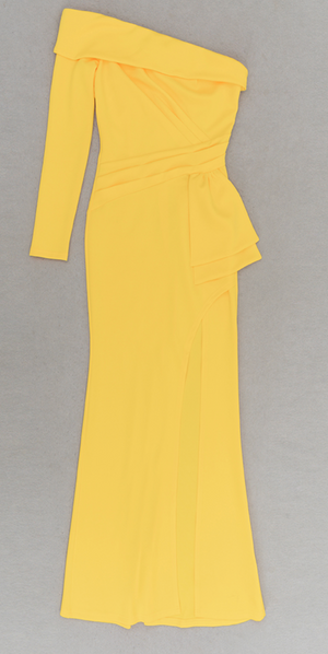 TAARA One Shoulder Yellow Maxi Bodycon Dress