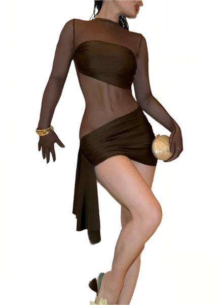 RENECEL Sexy Transparent Bodycon Mini Dress S