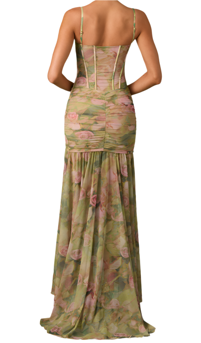 TRACY Sexy Corset Flowers Maxi Dress