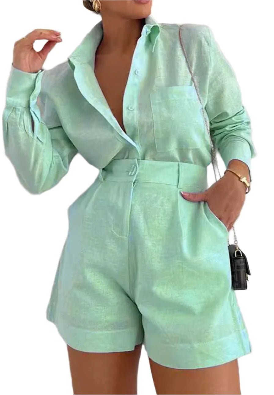 NEXT DAY DELIVERY CADIE Long Sleeve Linen Bodycon Set
