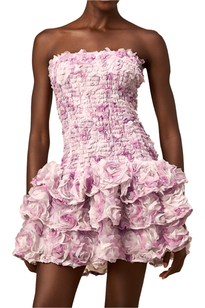 REGINA 3D Flowers Ruched Mini Bodycon Dress