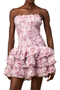 REGINA 3D Flowers Ruched Mini Bodycon Dress