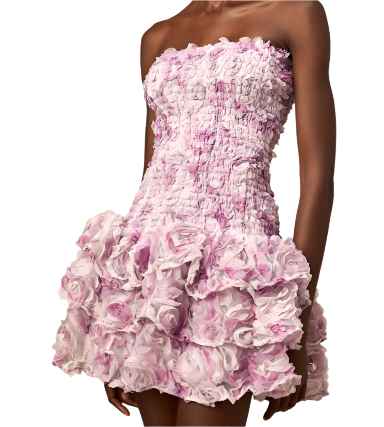 REGINA 3D Flowers Ruched Mini Bodycon Dress