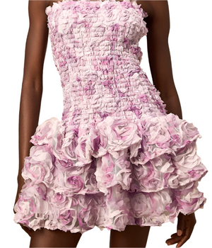 REGINA 3D Flowers Ruched Mini Bodycon Dress