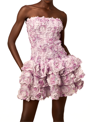 REGINA 3D Flowers Ruched Mini Bodycon Dress