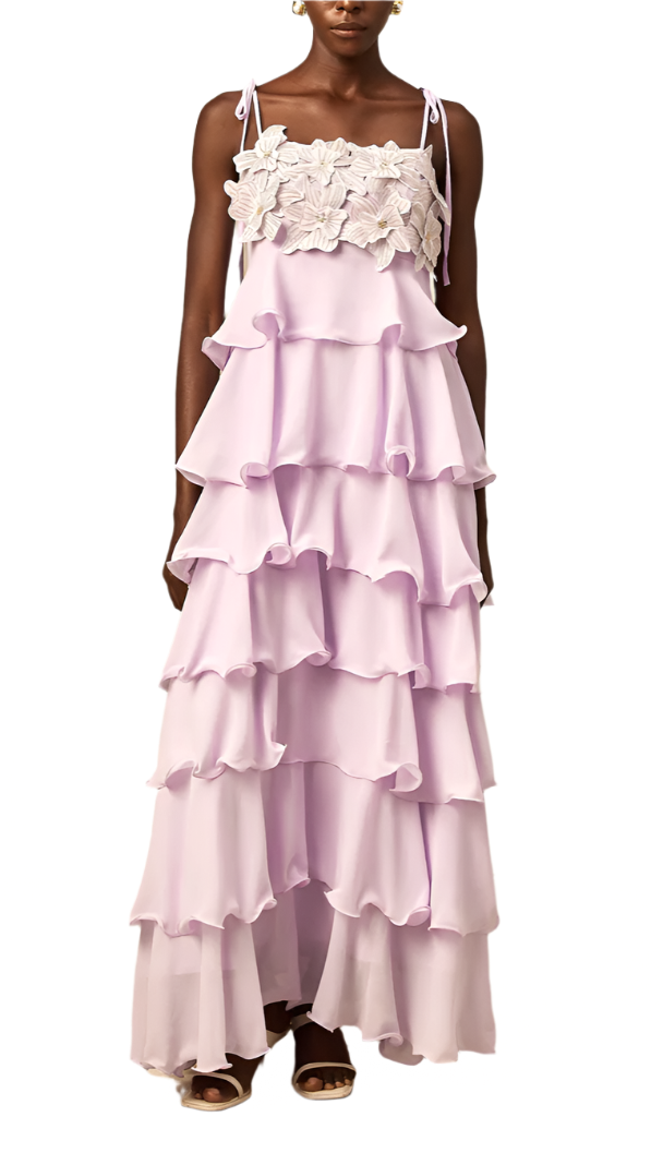 SANDY 3D Petals Ruffle Maxi Bodycon Dress