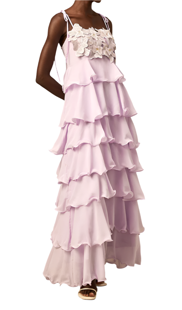 SANDY 3D Petals Ruffle Maxi Bodycon Dress