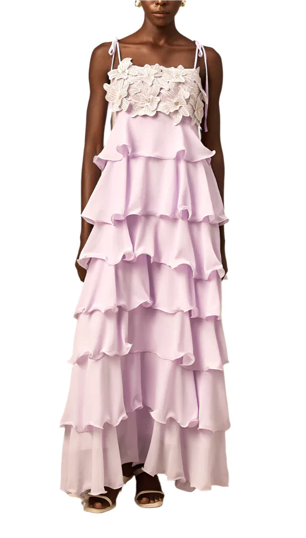 NEXT DAY DELIVERY SANDY 3D Petals Ruffle Maxi Bodycon Dress