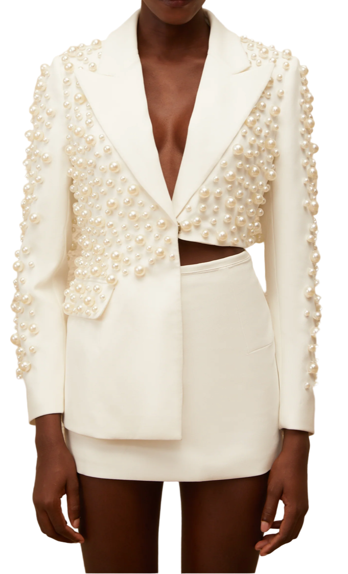 EUKENE Asymmetric Pearls Bodycon Set