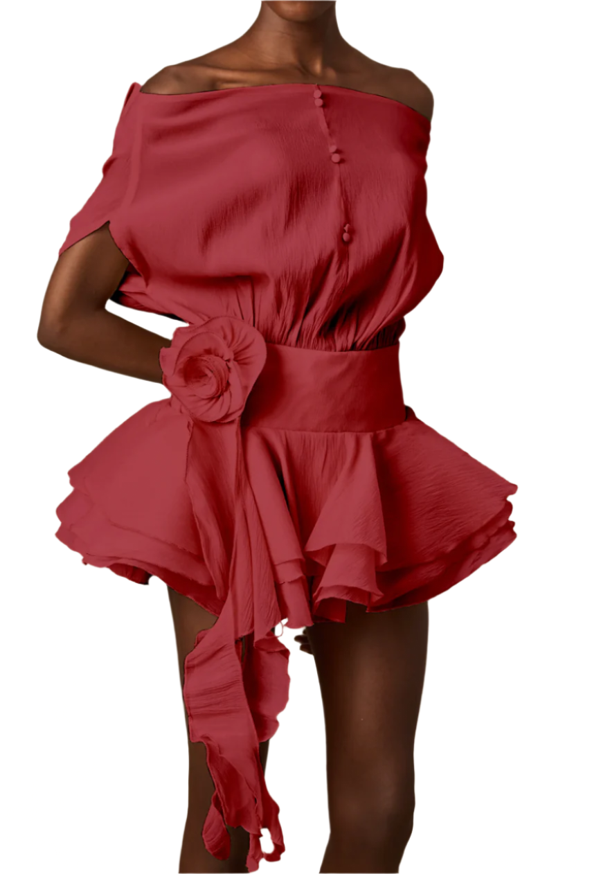 PARI FLORAL-APPLIQUÉ FLOUNCED MINI DRESS