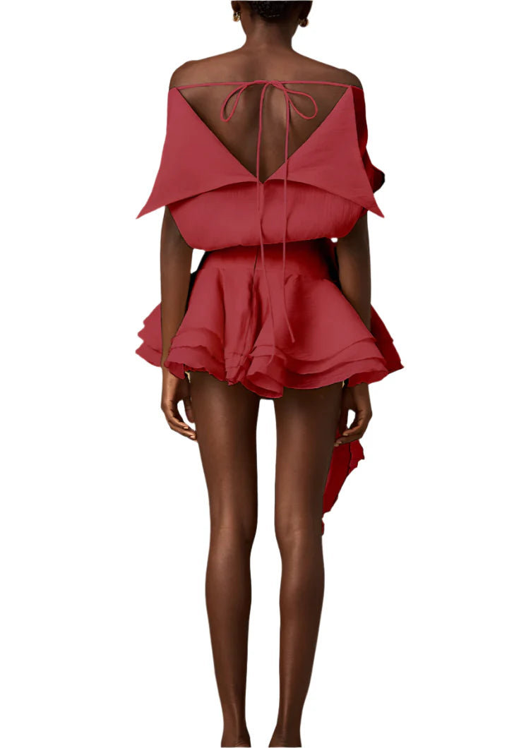 NEXT DAY DELIVERY PARI FLORAL-APPLIQUÉ FLOUNCED MINI DRESS