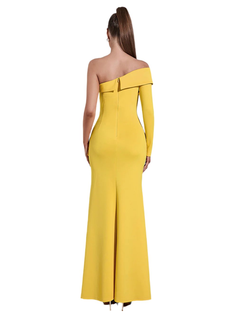 TAARA One Shoulder Yellow Maxi Bodycon Dress