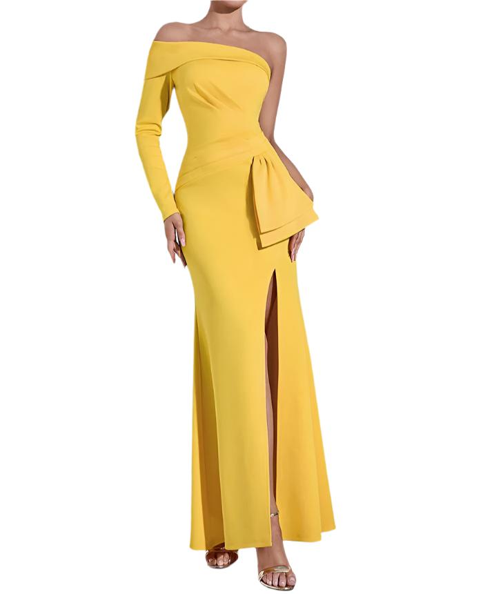 TAARA One Shoulder Yellow Maxi Bodycon Dress