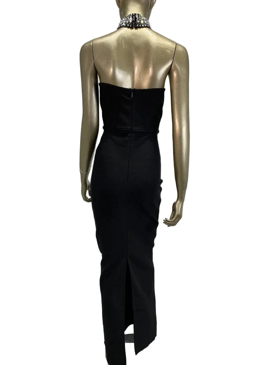 TANIA Strapless Mini Crystals Choker Maxi Bandage Dress