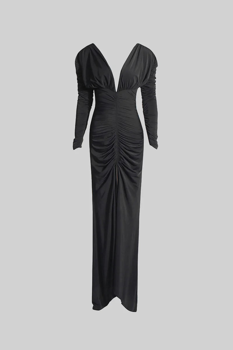 TIRSA Sexy V Neck Ruched Maxi Dress