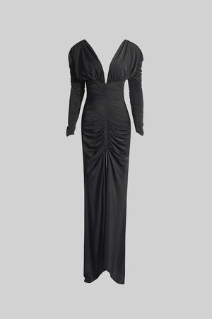 TIRSA Sexy V Neck Ruched Maxi Dress
