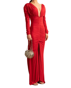 TIRSA Sexy V Neck Ruched Maxi Dress