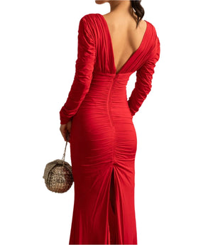 TIRSA Sexy V Neck Ruched Maxi Dress