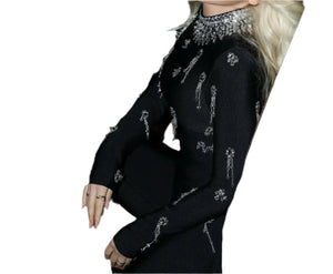 VALERIA High Neck Long Sleeve Crystals Bandage Jumpsuit