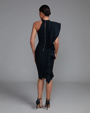 VANESSA Asymmetric Ruffle Midi Bandage Dress