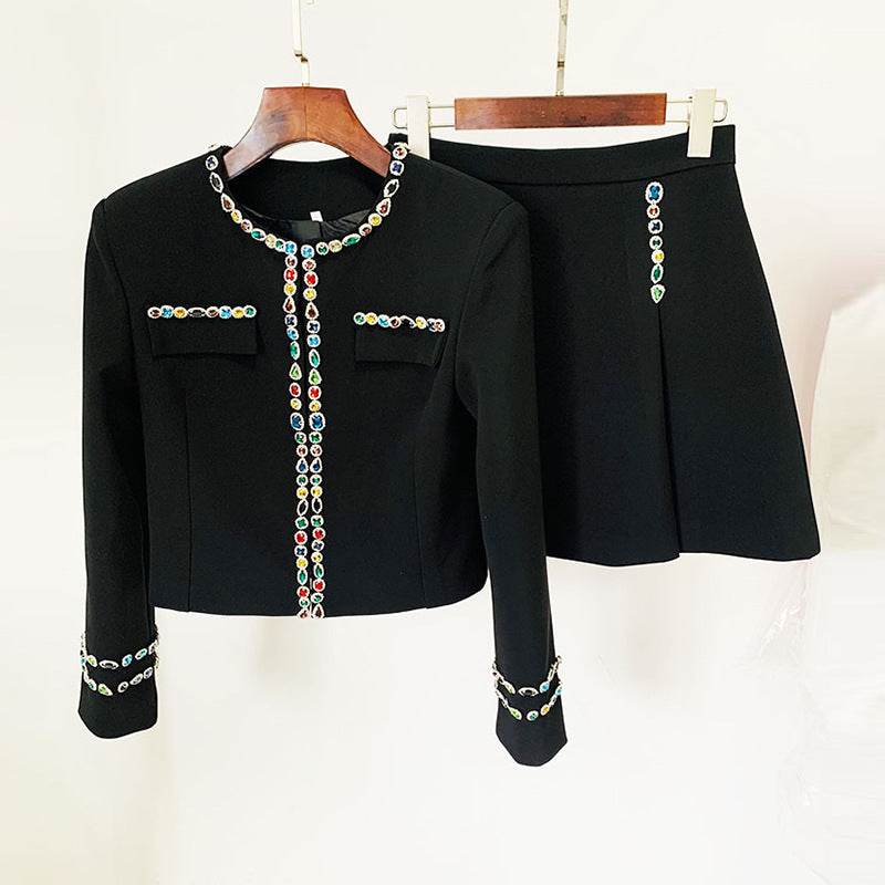 YLIANA Crystals Bodycon Jacket and Skirt