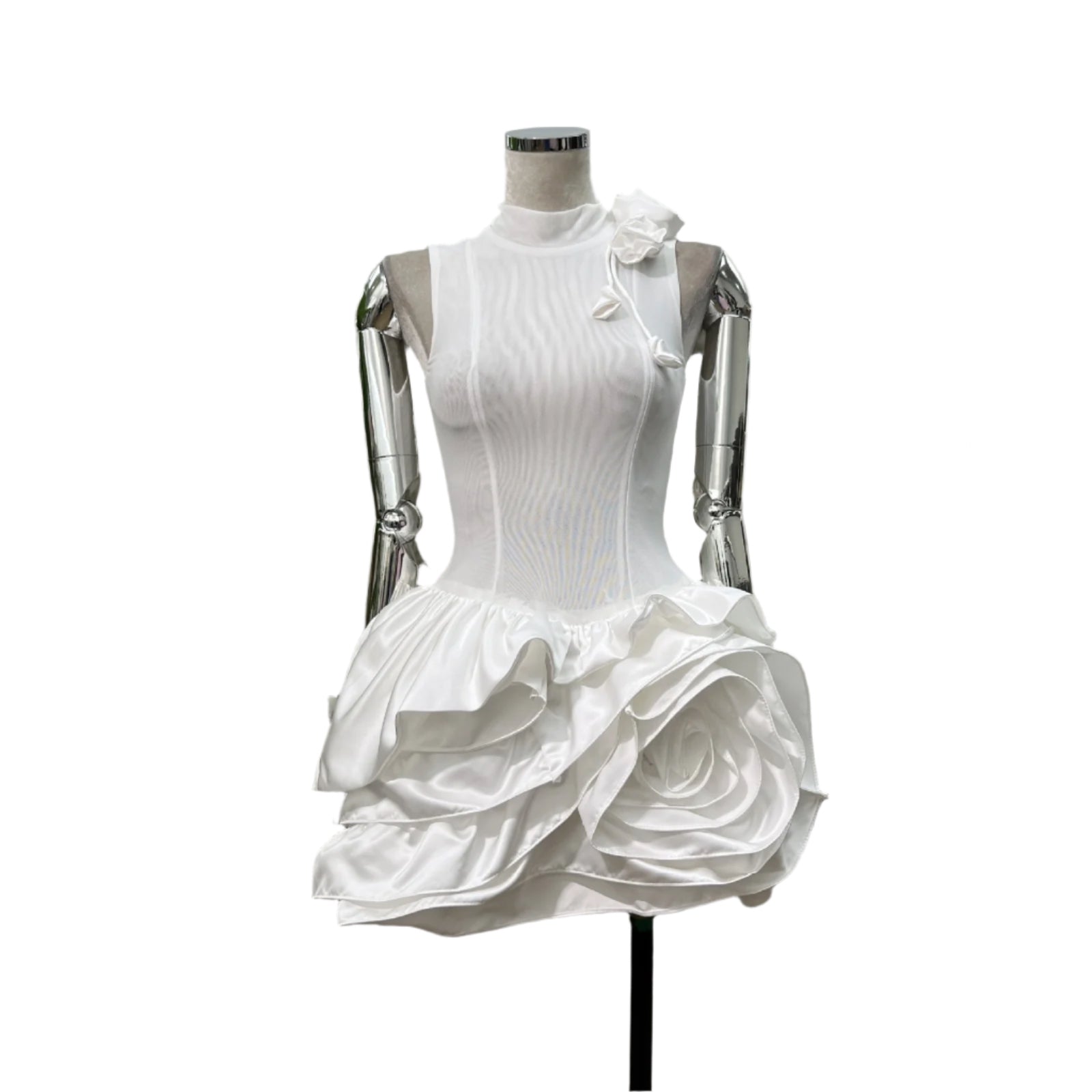 ALISSON High Neck 3D Flower Mini Dress