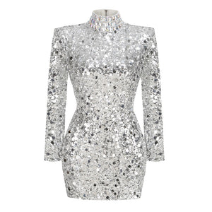 ISHANA Long Sleeve Sequins Mini Bodycon Dress