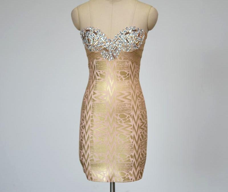 REKA Strapless Gold Mini Bandage Dress M REKA Strapless Gold Mini Bandage Dress M