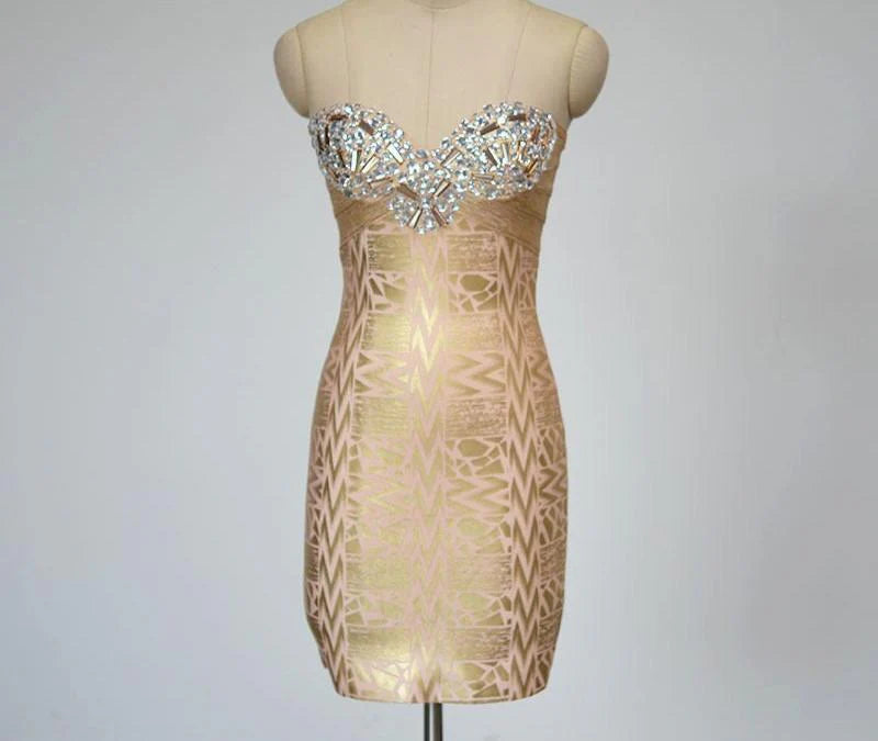 NEXT DAY DELIVERY REKA Strapless Gold Mini Bandage Dress