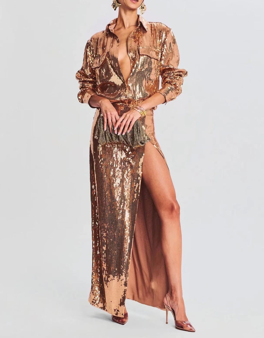 ALENA 2 Pieces Gold Bodycon Set