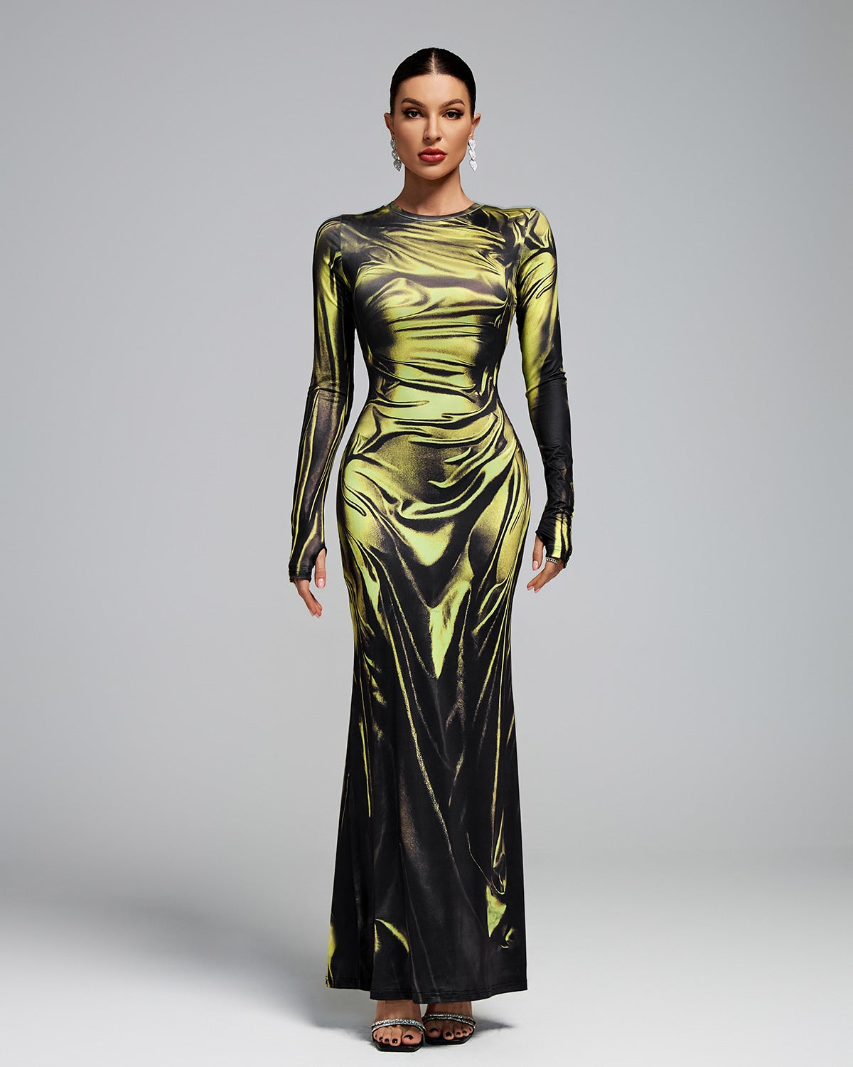 MAHIKA Laser Wetlook Bodycon Maxi Dress