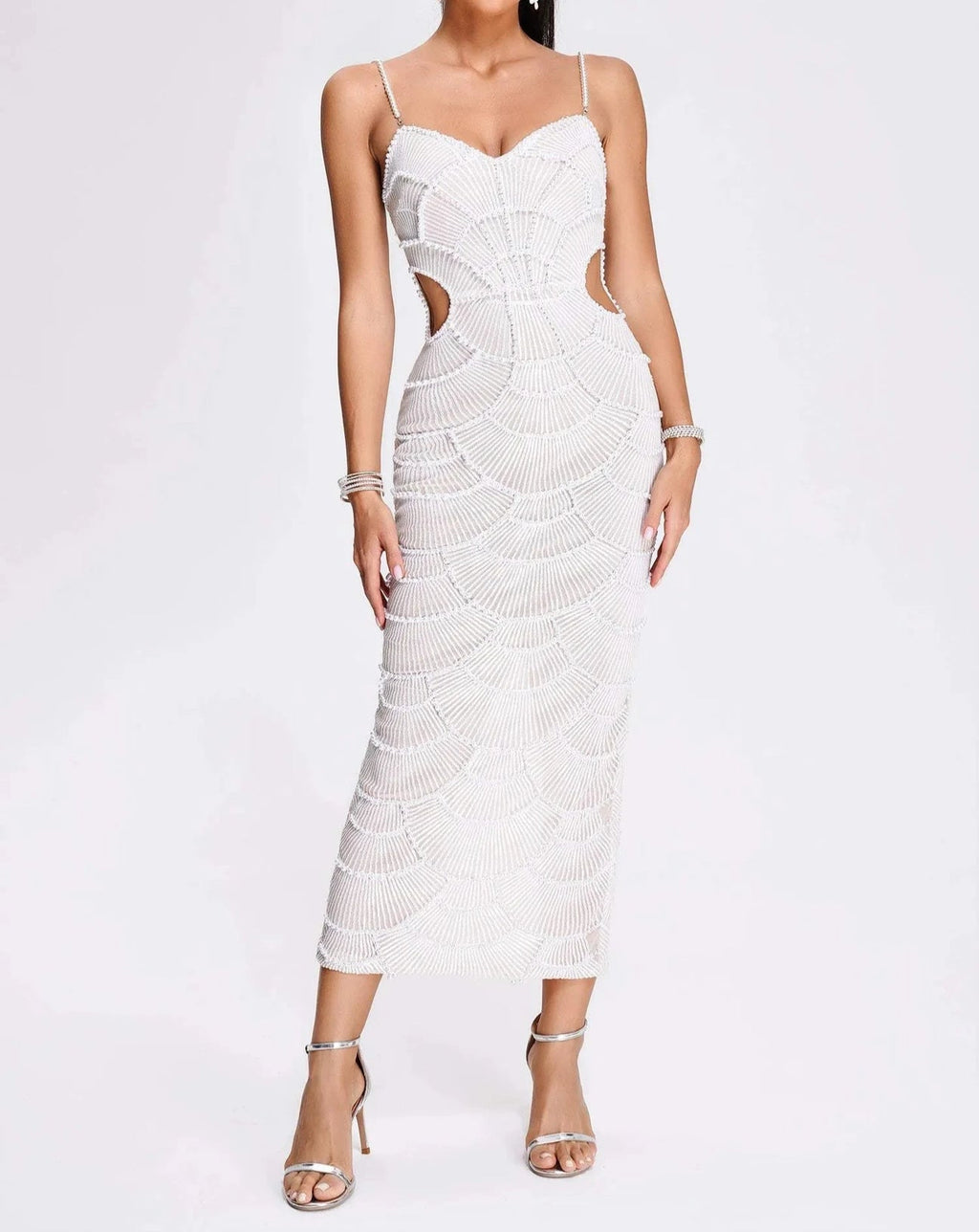NEXT DAY DELIVERY DYVIA Pearls Maxi Bodycon Dress