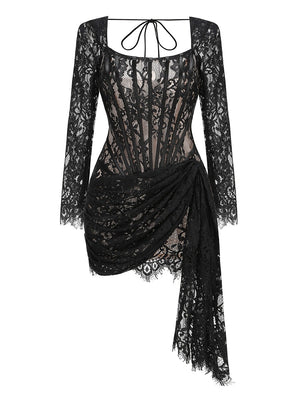 long sleeve corset bodycon dress Long Sleeve Lace Corset Dress White
