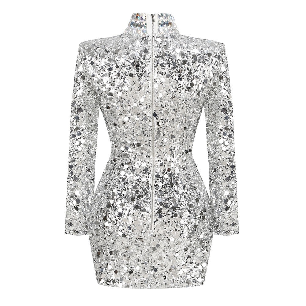 ISHANA Long Sleeve Sequins Mini Bodycon Dress