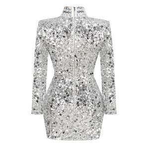 ISHANA Long Sleeve Sequins Mini Bodycon Dress