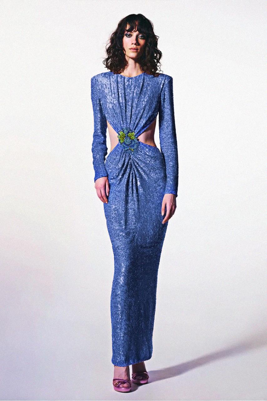 SANDRA Sequins Long Sleeve Maxi Dress