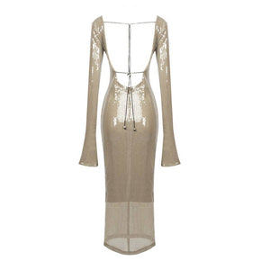 DALIA Long Sleeve Sequins Midi Dress