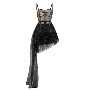 ADELET Strappy Mesh Sequined Draping Corset Gown