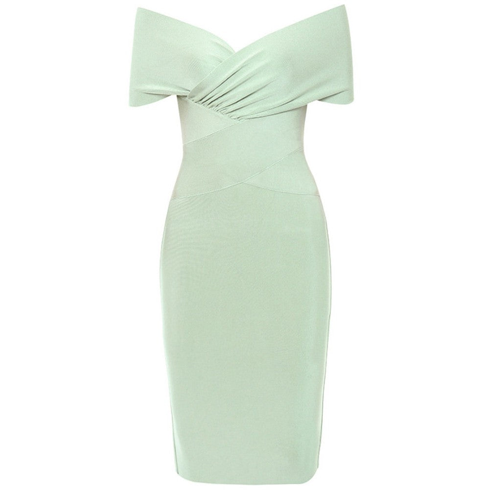 ANISA Off Shoulder Mid Sleeve Mini Bandage Dress L / GREEN ANISA Off Shoulder Mid Sleeve Mini Bandage Dress L / GREEN