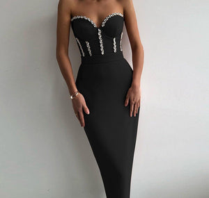 BEDOLA Strapless Sleeveless Drill Chain Midi Bandage Dress