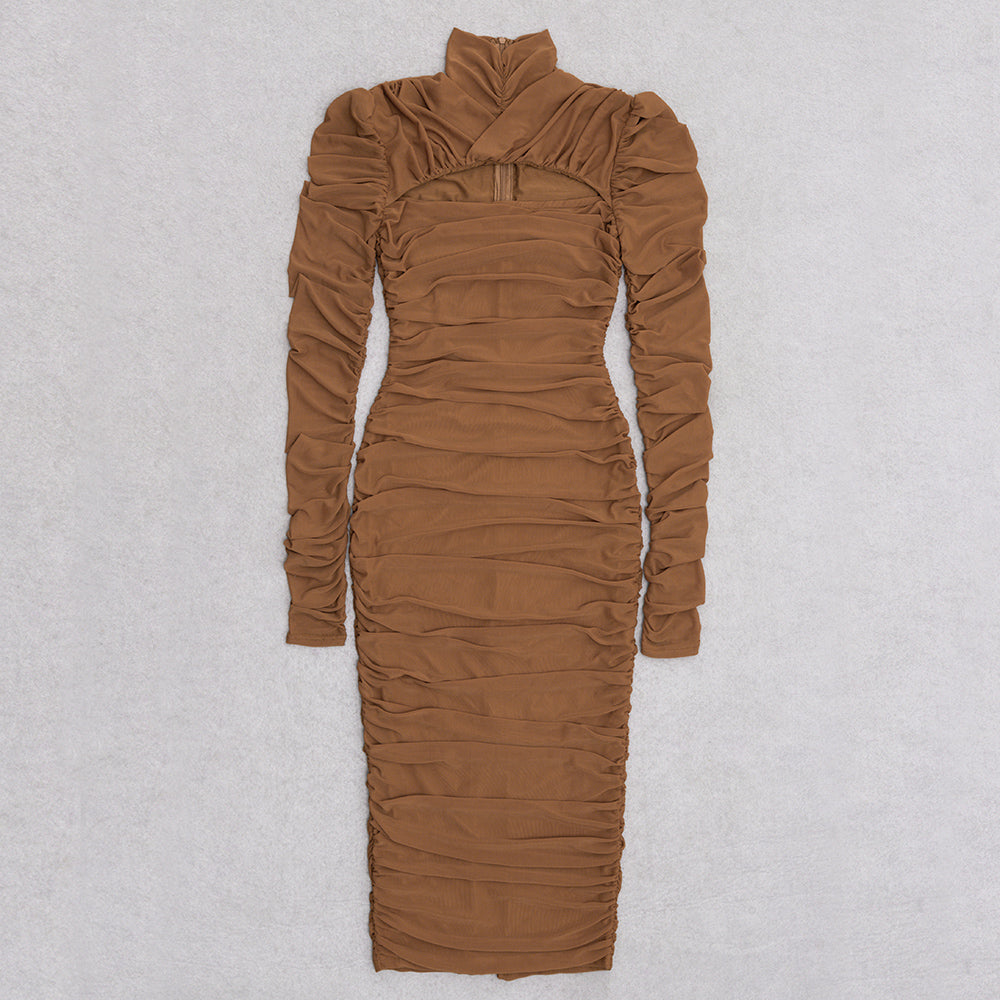 EVOLET Brown Lace Bandage Dress