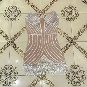 GLORIA Strapless Sleeveless Drill Chain Mini Bodycon Dress