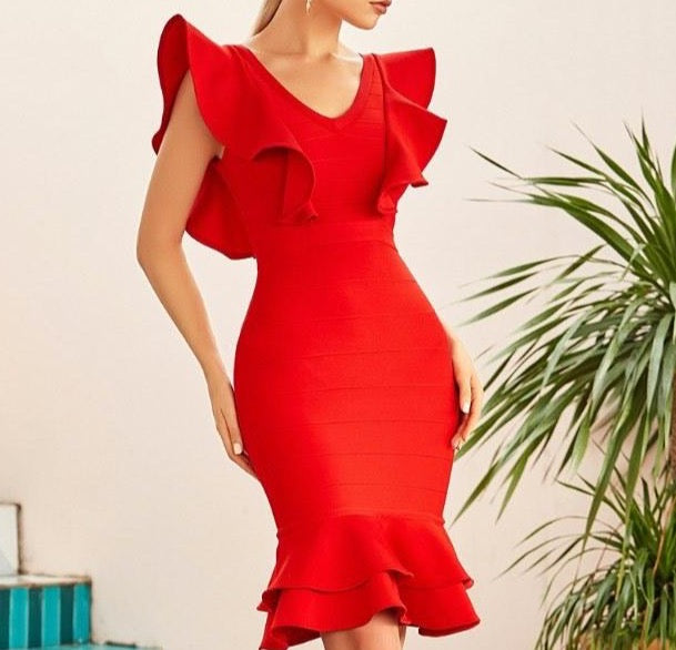 KLARA Red Mermaid Bandage Dress